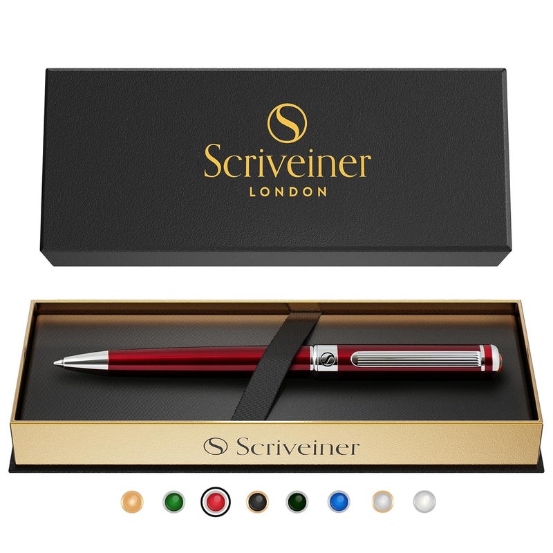 Scriveiner Deep Crimson Ballpoint Pen - Stunning Red Lacquer Luxury Ballpoint with Chrome Finish & Schmidt Refill, Best Ball Pen Writing Set for Men & Women, Ideal for Professionals & Journaling - Image 1