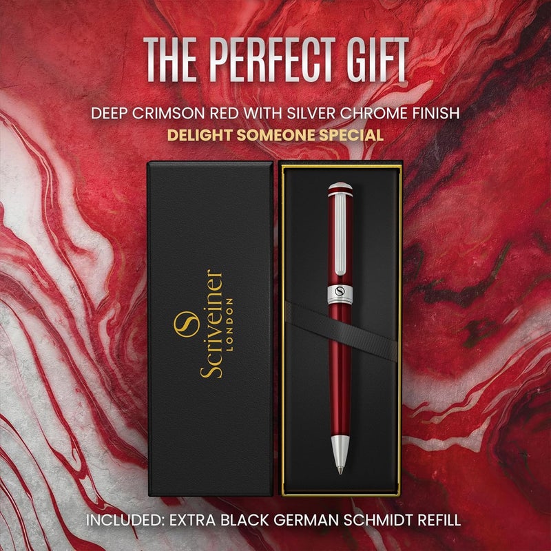 Scriveiner Deep Crimson Ballpoint Pen - Stunning Red Lacquer Luxury Ballpoint with Chrome Finish & Schmidt Refill, Best Ball Pen Writing Set for Men & Women, Ideal for Professionals & Journaling - Image 3