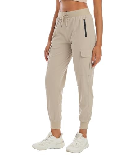 Haowind Womens Cargo Hiking Pants with Pocket Lightweight Quick Dry Workout Joggers for Travel Camping and Outdoor WearLight Beige S - Image 3