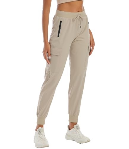 Haowind Womens Cargo Hiking Pants with Pocket Lightweight Quick Dry Workout Joggers for Travel Camping and Outdoor WearLight Beige S - Image 1
