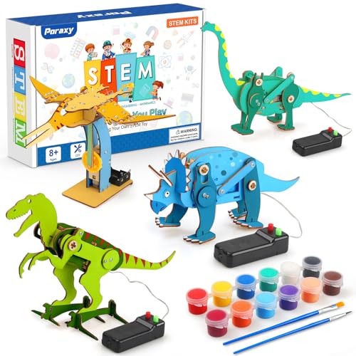 Poraxy Dinosaur Toys 4 in 1 STEM Kits for Kids Age 810 Toys for Ages 813 Educational Science Building Projects 3D Wooden Puzzles Robot Crafts Gifts for Boys Girls 7 8 9 10 11 12 13 Year Old - Image 1