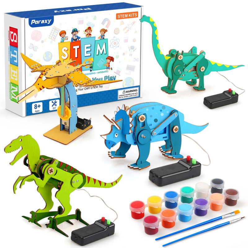 Poraxy Dinosaur Toys 4 in 1 STEM Kits for Kids Age 810 Toys for Ages 813 Educational Science Building Projects 3D Wooden Puzzles Robot Crafts Gifts for Boys Girls 7 8 9 10 11 12 13 Year Old - Image 3