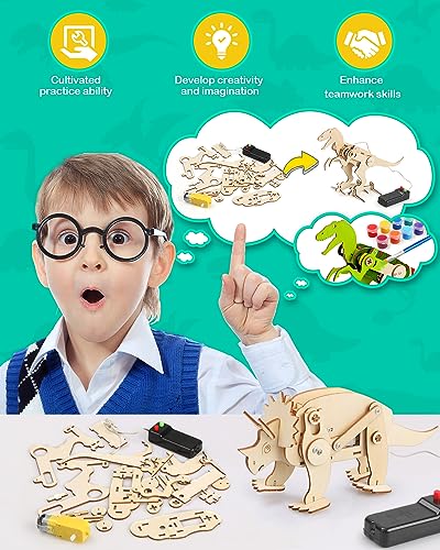 Poraxy Dinosaur Toys 4 in 1 STEM Kits for Kids Age 810 Toys for Ages 813 Educational Science Building Projects 3D Wooden Puzzles Robot Crafts Gifts for Boys Girls 7 8 9 10 11 12 13 Year Old - Image 5
