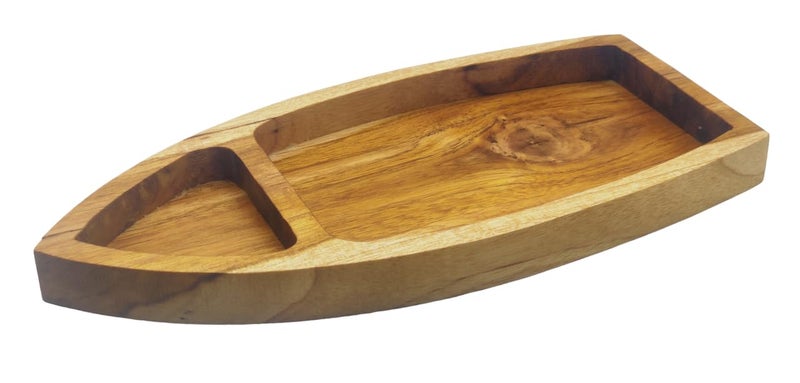 appeasy Handcraft Wooden Dry Fruit Platter Decorative Serving Plate MultiDesign Snack Serving Tray.(2 Section) - Image 2