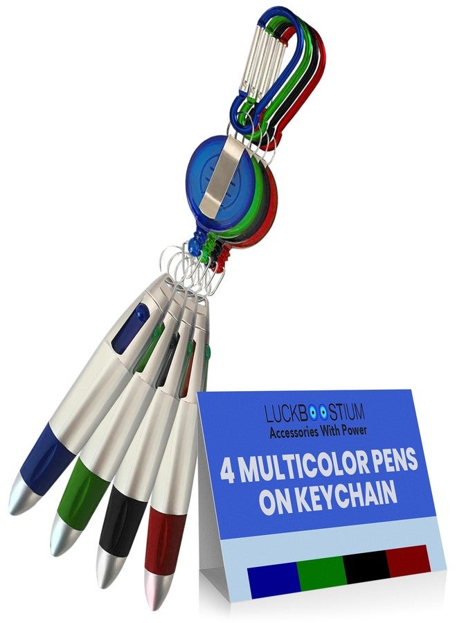 LUCKBOOSTIUM 4-in-1 Multi-Colored Ballpoint Pens: Keychain with Carabiner, Badge Reel & Belt Clip. Ideal Gift for Teachers, Nurses, Students, Moms & Colleagues for Teacher Appreciation & Mother's Day - Image 1
