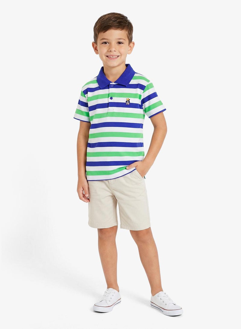 Pinata Cute Friend Print Striped Cotton Polo Tshirt - Image 1