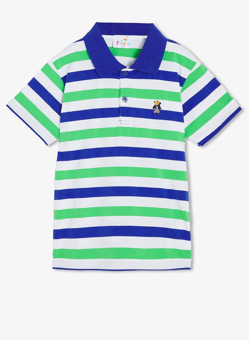 Pinata Cute Friend Print Striped Cotton Polo Tshirt - Image 2