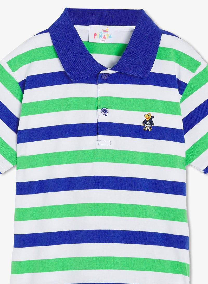 Pinata Cute Friend Print Striped Cotton Polo Tshirt - Image 4