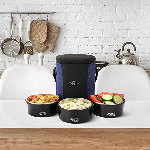 Jaypee Plus Microplus 400 ml Each Stainless Steel Office Lunch Box | BPA Free, Microwave Safe & Spillproof Airtight 3 Containers | Including Insulated Bag | Ideal for College & School (Black) - Image 5
