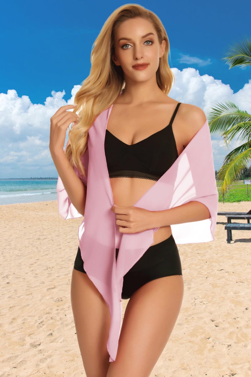 CHICGAL Swimsuit Coverups for Women Sarong Beach Bikini Wrap Sheer Short Skirt Chiffon Scarf for Swimwear (Pink,S) - Image 4