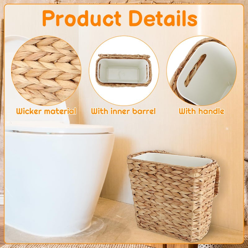 Ovveroche 2 Pcs Wicker Trash Can Woven Waste Can with Lid and Liner, Boho Handwoven Wicker Waste Basket for Bedroom Farmhouse Home Office Kitchen - Image 3