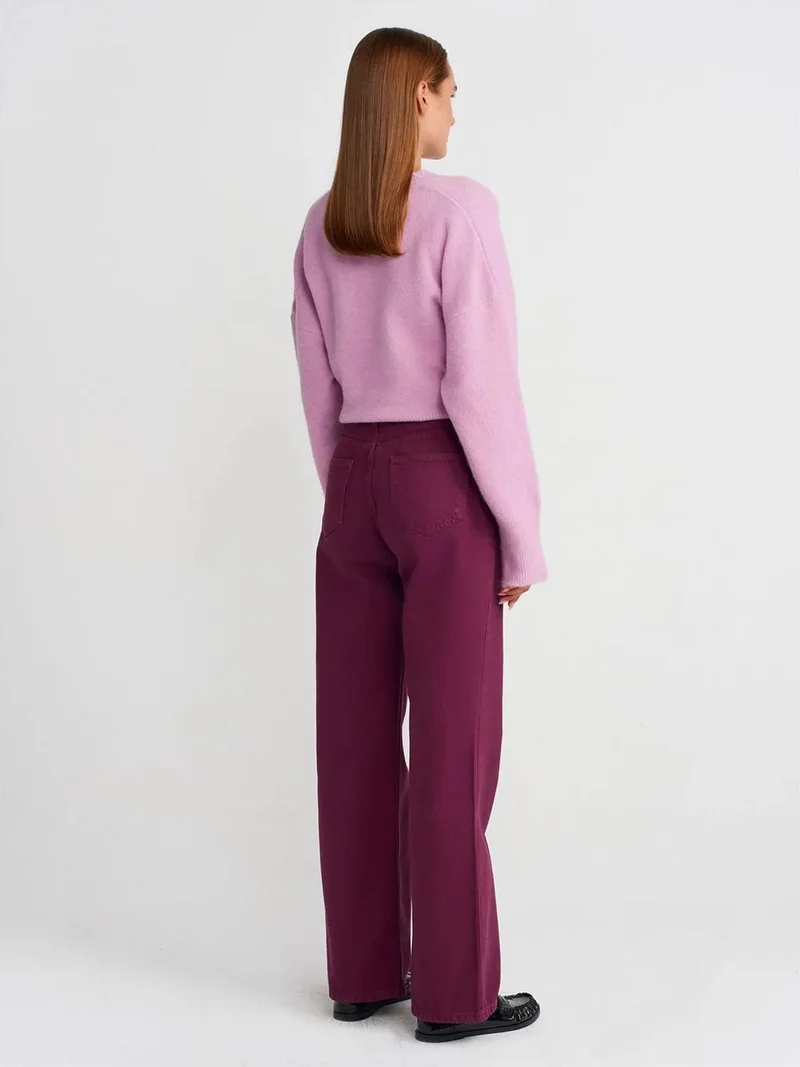 ديلفين Dilvin High-Waist Wide-Leg Cotton Denim Jeans