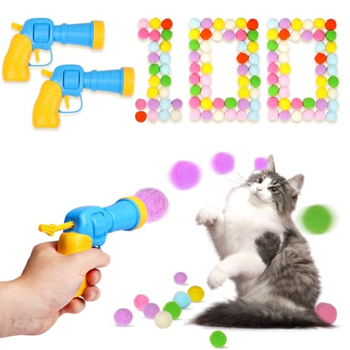 TEAWOO 100PCS Cat Ball Toys with 2 Launchers Set, Funny Interactive Cat Toys for Indoor Cats, Adult Cats & Kitten Toys - Image 1
