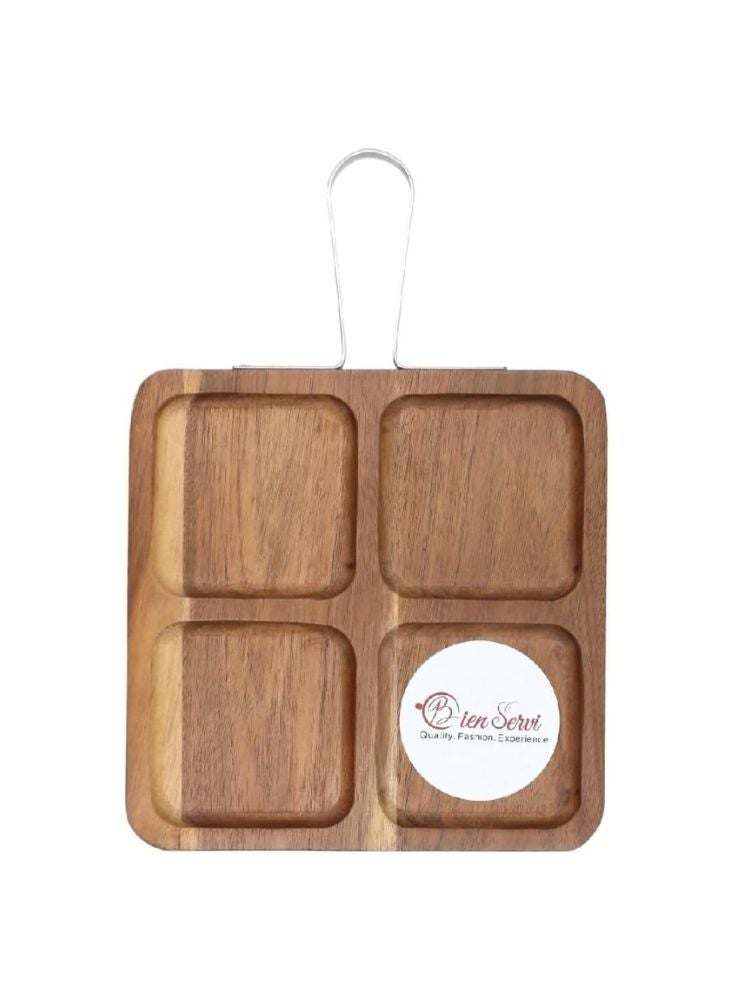 أكاسيا صينية وجبات خفيفة من أكاسيا بأربعة أقسام بمقبض معدني - Image 1