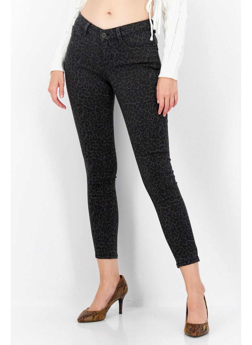 Zero Women Skinny Fit Animal Print Denim Jeans, Black  - Image 1
