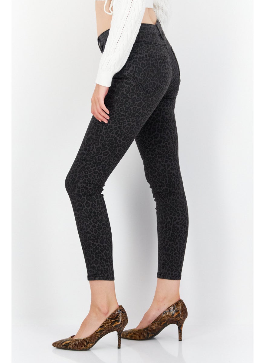 Zero Women Skinny Fit Animal Print Denim Jeans, Black  - Image 4
