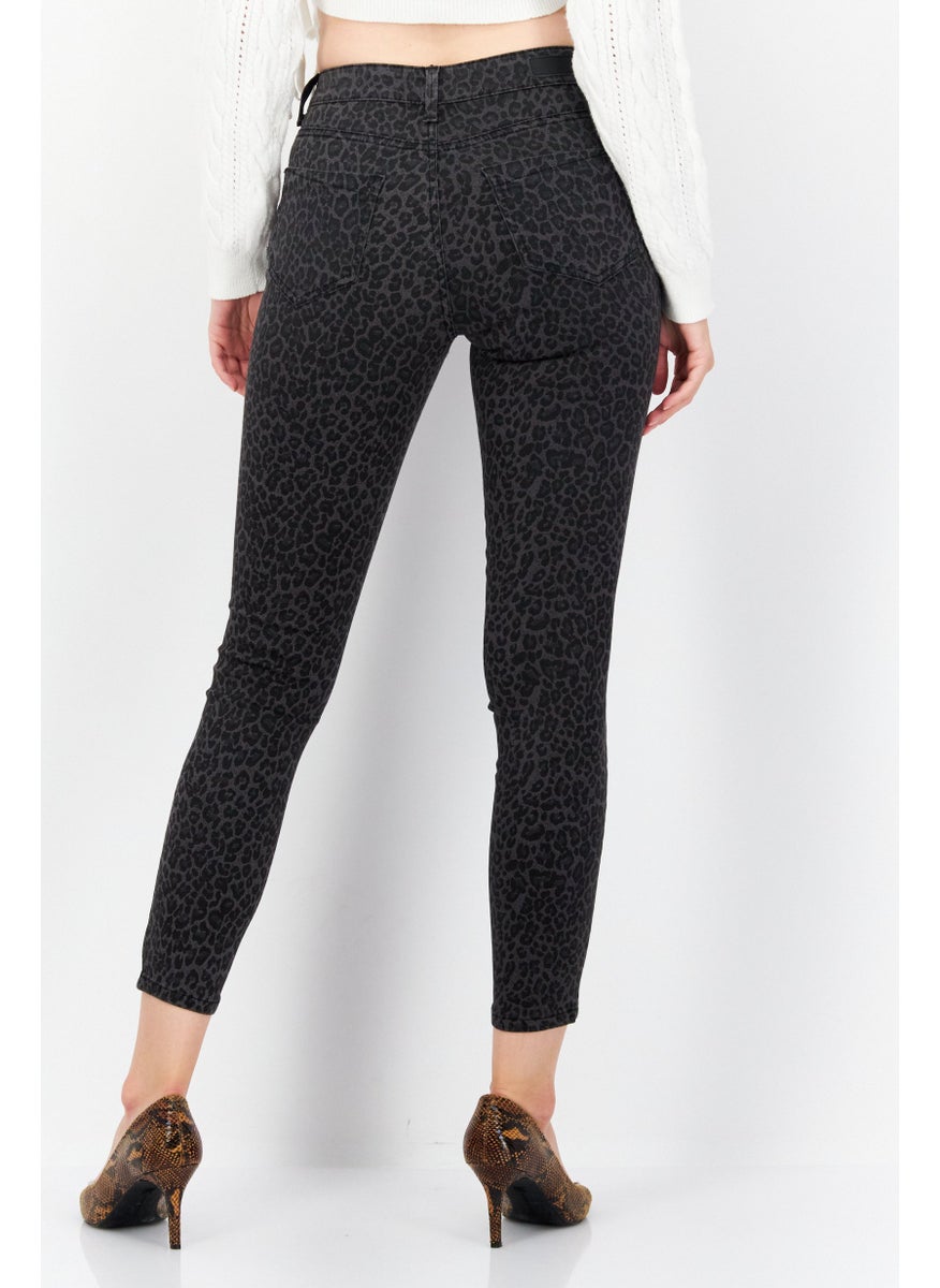 Zero Women Skinny Fit Animal Print Denim Jeans, Black  - Image 2