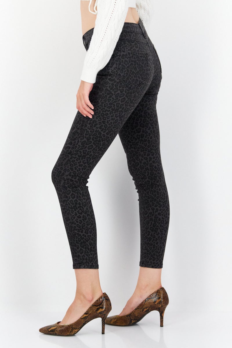 Zero Women Skinny Fit Animal Print Denim Jeans, Black - Image 4