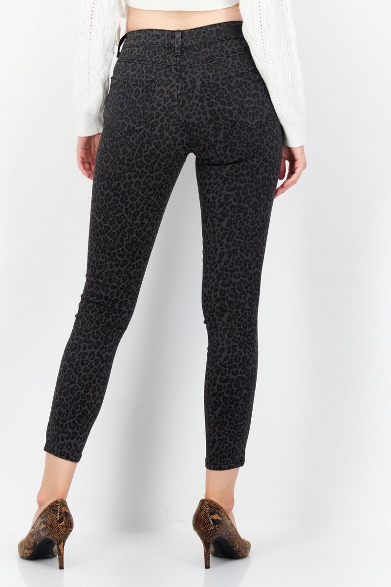 Zero Women Skinny Fit Animal Print Denim Jeans, Black - Image 2