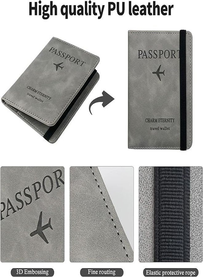 FLORISCA™ Passport Holder Cover Travel Wallet Organiser with RFID Protection PU Leather Travel Document Holder for Men & Women Passport Cover (Grey) - Image 3