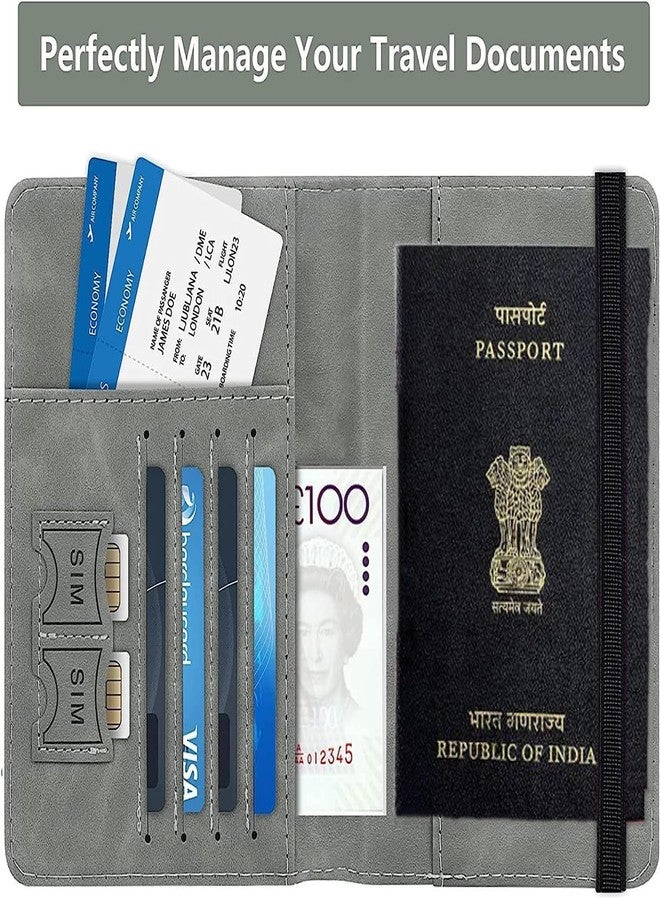 FLORISCA™ Passport Holder Cover Travel Wallet Organiser with RFID Protection PU Leather Travel Document Holder for Men & Women Passport Cover (Grey) - Image 2