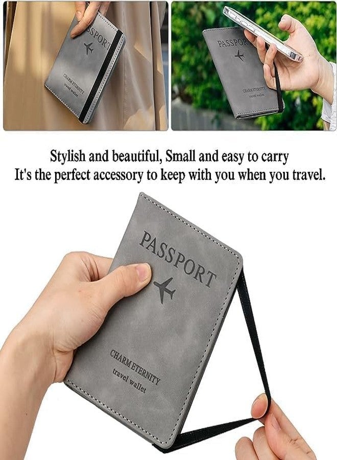 FLORISCA™ Passport Holder Cover Travel Wallet Organiser with RFID Protection PU Leather Travel Document Holder for Men & Women Passport Cover (Grey) - Image 5