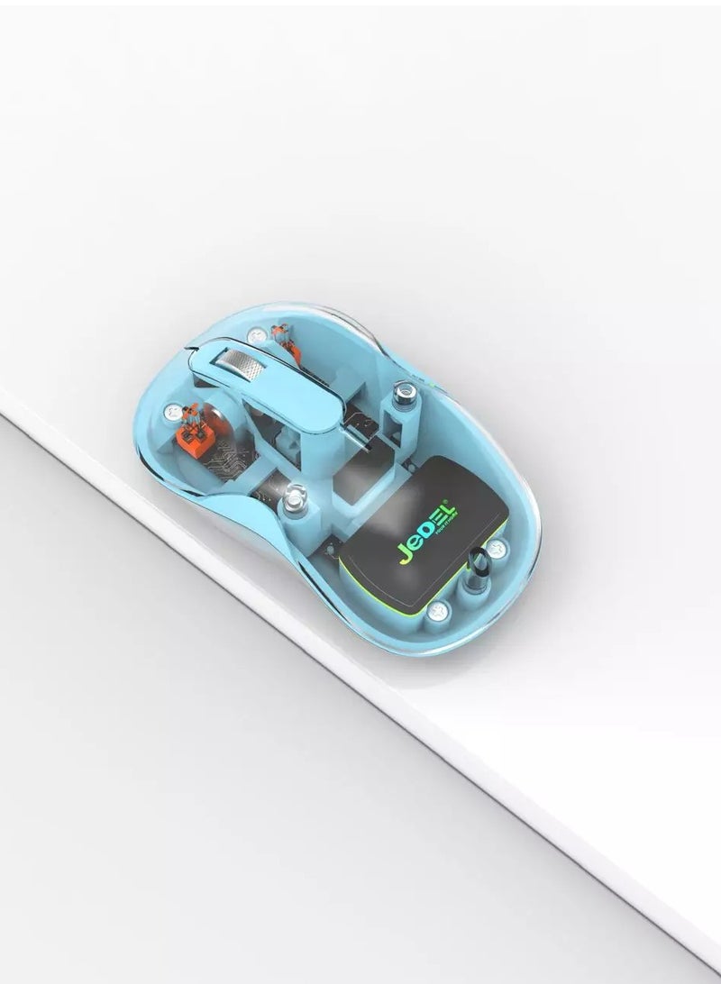 JeDEL Rechargeable Wireless Gaming Mouse WD141 , Dual Bluetooth & 2.4GHz Connection , 1200DPI High Sensitivity , Ergonomic and Lightweight Design for Long-Term Use , Professional RGB Lighting , Powerful Long Life Battery , Compatible with PC, Laptop, and Gaming Systems - Blue - Image 2