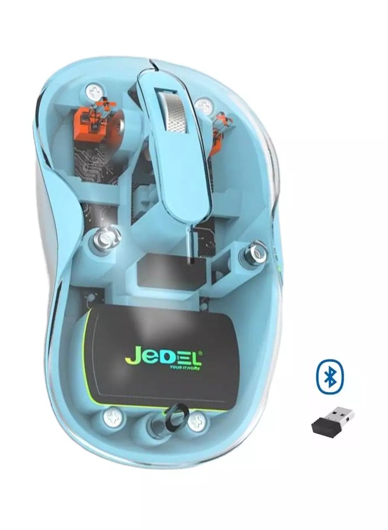 JeDEL Rechargeable Wireless Gaming Mouse WD141 , Dual Bluetooth & 2.4GHz Connection , 1200DPI High Sensitivity , Ergonomic and Lightweight Design for Long-Term Use , Professional RGB Lighting , Powerful Long Life Battery , Compatible with PC, Laptop, and Gaming Systems - Blue - Image 1