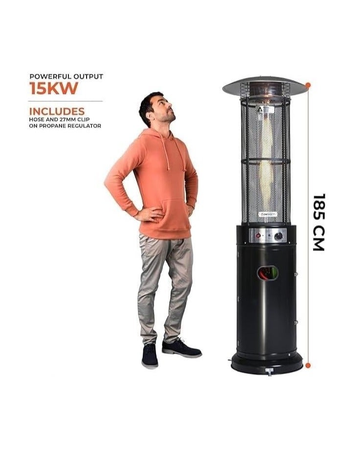 Pyramid Patio Heater, 42000 BTU Propane Gas, Portable with Wheels, Glass Tube - Image 3