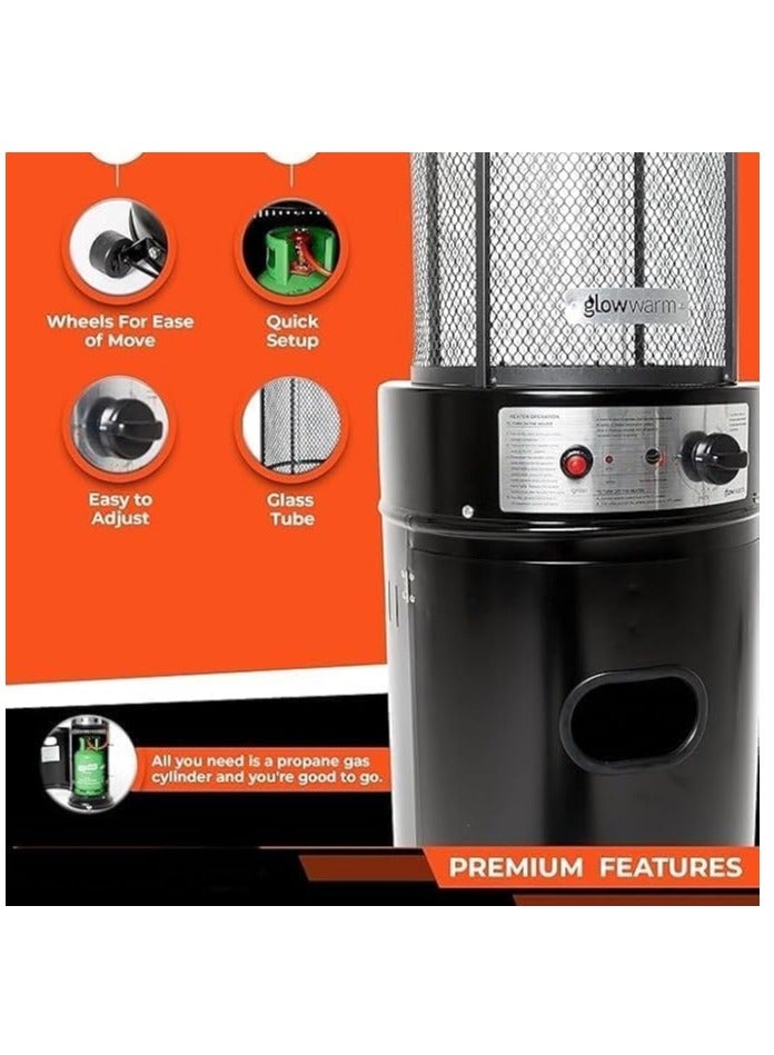 Pyramid Patio Heater, 42000 BTU Propane Gas, Portable with Wheels, Glass Tube - Image 5