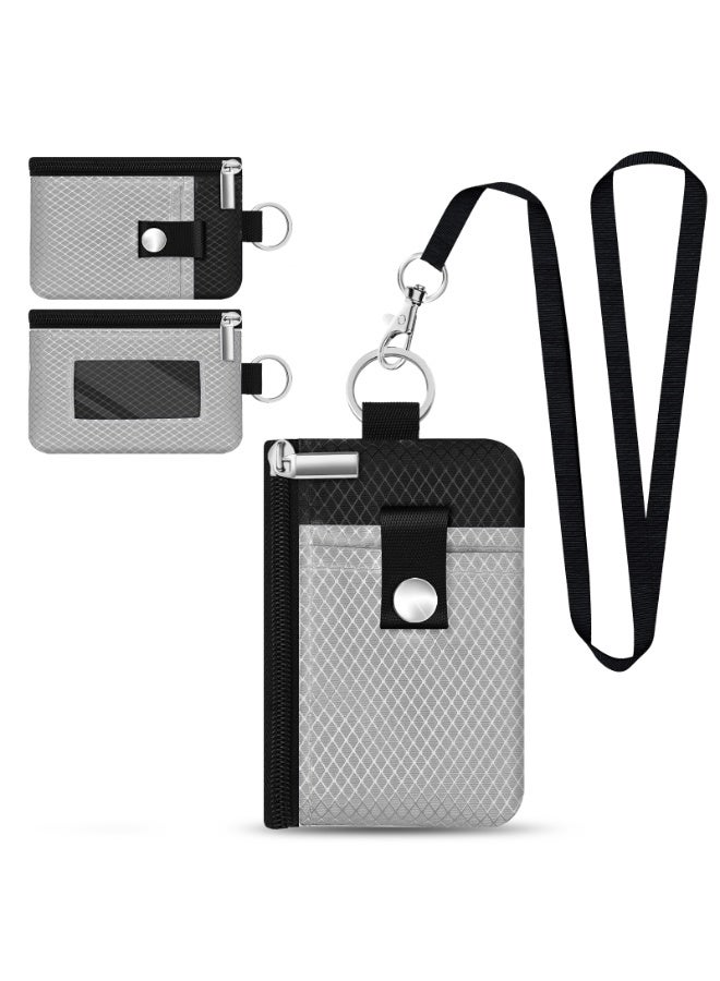 Minimalist RFID Blocking Small Wallet with ID Window,WaterResistant Zip Id Case Wallet with Lanyard Keychain for Cards,Cash,Travel,Women,Men - Image 1