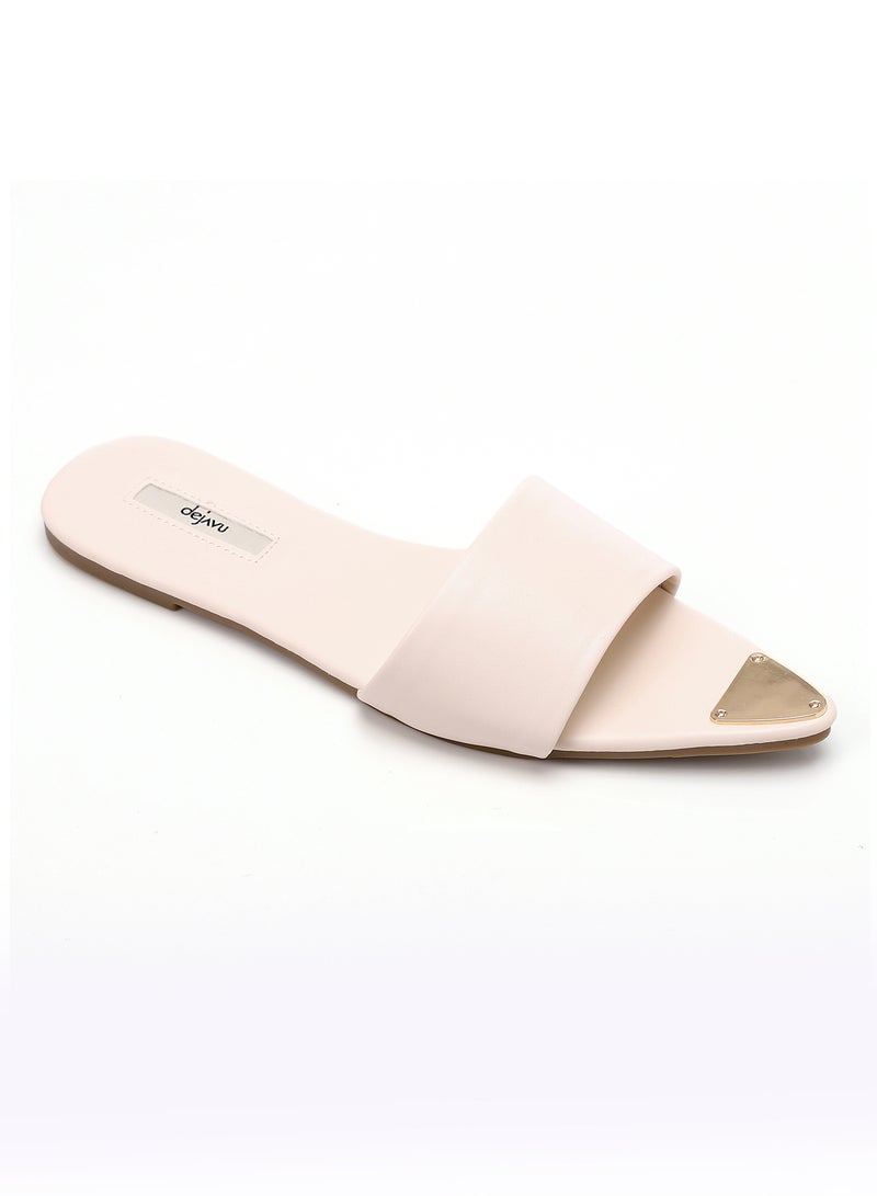 DejaVu Metal Accessory Pointed Footbed Slip On Slipper - OF.WHITE  - Image 1