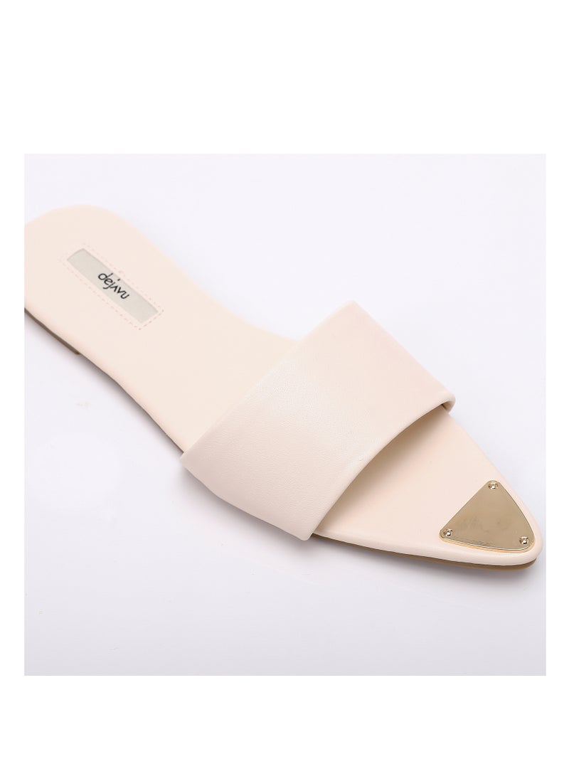 DejaVu Metal Accessory Pointed Footbed Slip On Slipper - OF.WHITE  - Image 5
