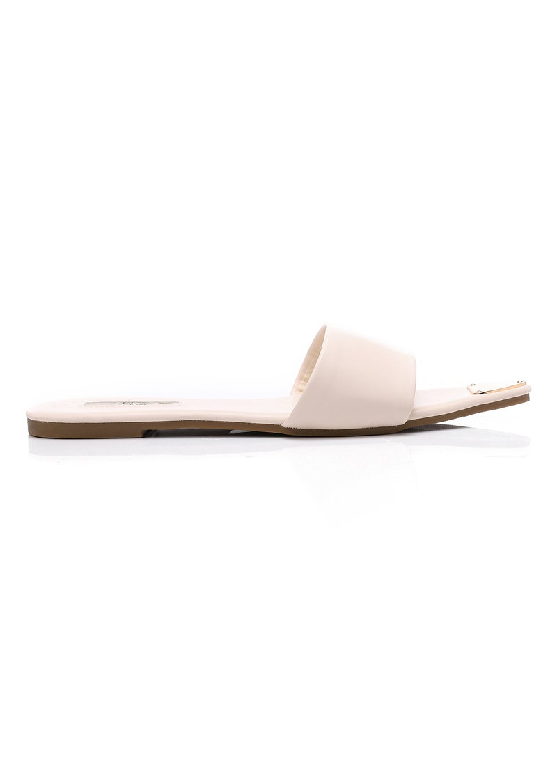 DejaVu Metal Accessory Pointed Footbed Slip On Slipper - OF.WHITE  - Image 2
