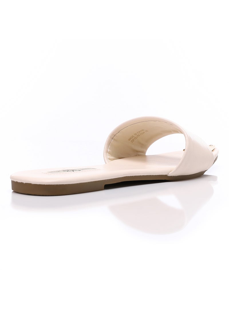 DejaVu Metal Accessory Pointed Footbed Slip On Slipper - OF.WHITE  - Image 3