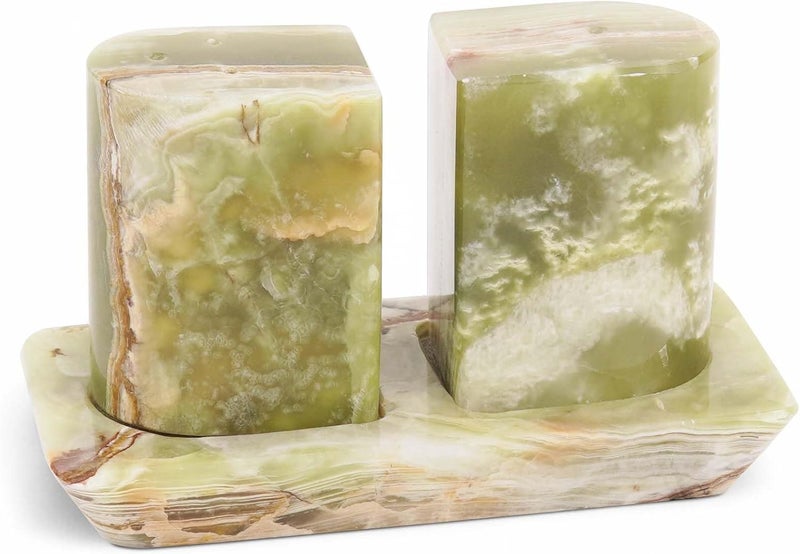 RADICALn Handmade Green Marble Salt & Pepper Shakers – 2.5 Inch Stone Spice Set for Kitchen & Dining, Saleros Holder for Pink Salt & Black Pepper, Modern Home Essentials - Image 1