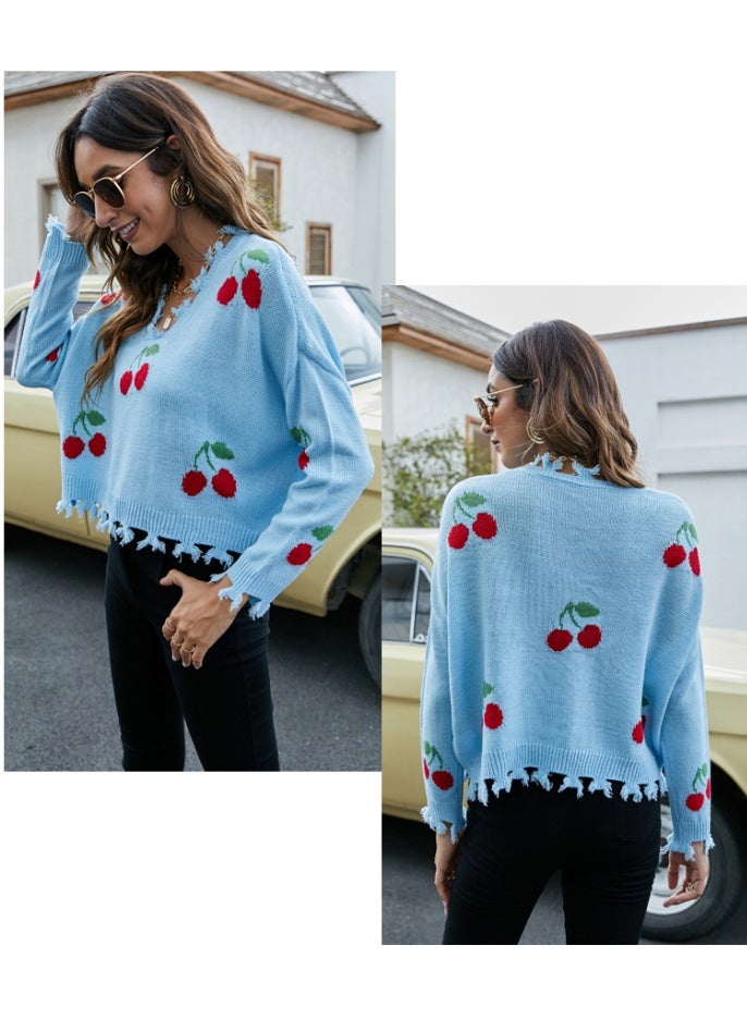 NIBEMINENT Hole Tassel Knitted Sweater for Women Autumn Ripped V-Neck Loose Sweater Pullovers Ladies  off Shoulder Tassel Sweater Tops - Image 2