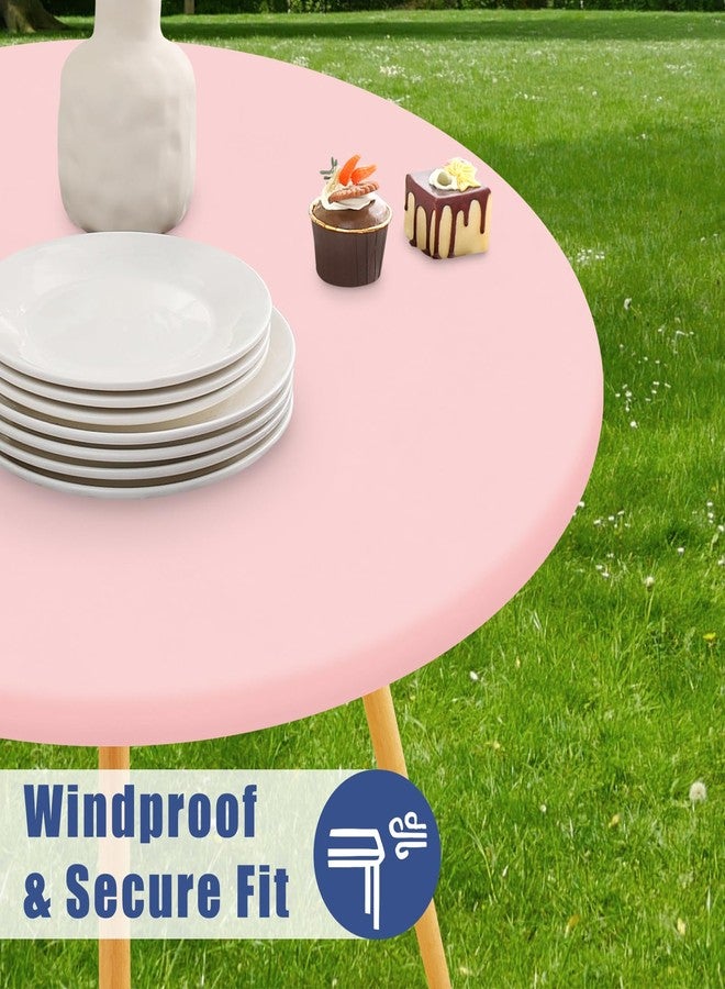 Moosfor Round Spandex Valentines Day Tablecloth, Elastic Fitted Waterproof Tablecloths for 36"-44" Tables, Stretch Washable Picnic Table Cover for Camping, Dining, Indoor and Outdoor, Pink - Image 3