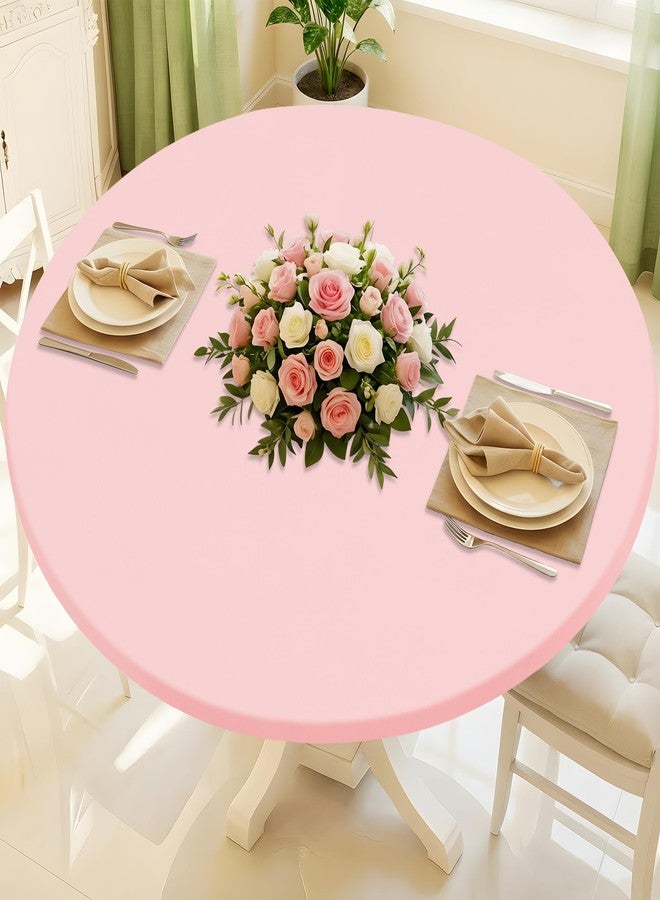 Moosfor Round Spandex Valentines Day Tablecloth, Elastic Fitted Waterproof Tablecloths for 36"-44" Tables, Stretch Washable Picnic Table Cover for Camping, Dining, Indoor and Outdoor, Pink - Image 1