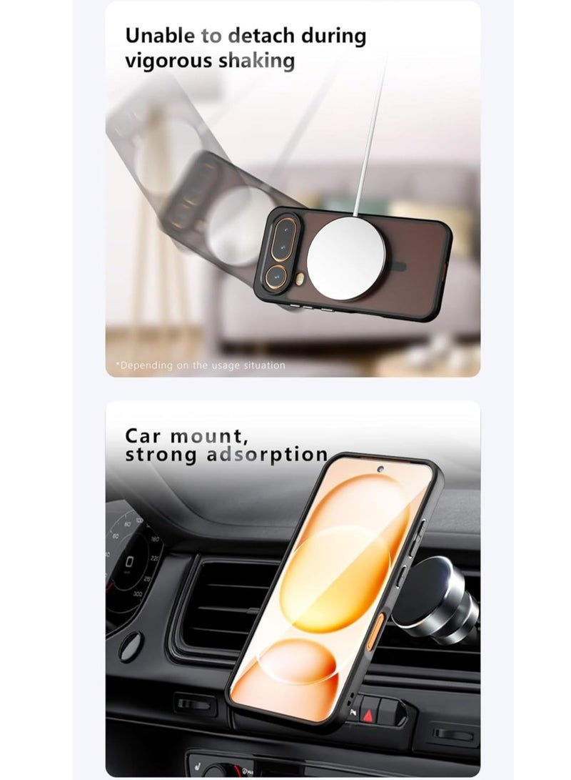 Adando Magnetic Case for Honor Magic 8 Pro Air, [Support Wireless Charging] Frosted Matte Translucent Black Case Anti-Yellowing Airbag Protection PC+TPU Shockproof Cover (Matte Black) - Image 5