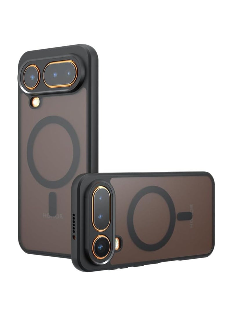 Adando Magnetic Case for Honor Magic 8 Pro Air, [Support Wireless Charging] Frosted Matte Translucent Black Case Anti-Yellowing Airbag Protection PC+TPU Shockproof Cover (Matte Black) - Image 1