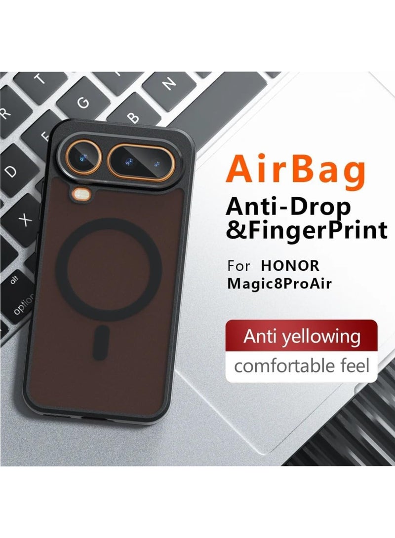 Adando Magnetic Case for Honor Magic 8 Pro Air, [Support Wireless Charging] Frosted Matte Translucent Black Case Anti-Yellowing Airbag Protection PC+TPU Shockproof Cover (Matte Black) - Image 2