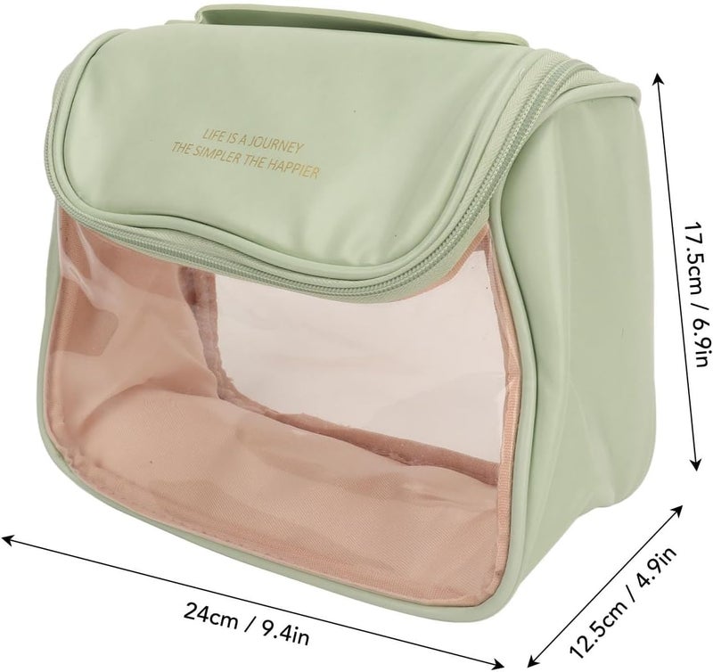 IQS Enterprise Transparent Cosmetic Bag Large Capacity Cosmetic Travel Bag Cosmetic Pouch for Women Makeup Travel Bag Portable Leather Cosmetics Bag Makeup Storage Bags with Handle and Divider - Image 2