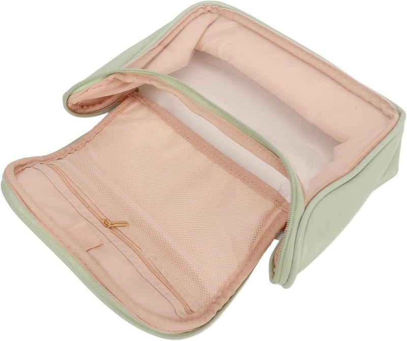 IQS Enterprise Transparent Cosmetic Bag Large Capacity Cosmetic Travel Bag Cosmetic Pouch for Women Makeup Travel Bag Portable Leather Cosmetics Bag Makeup Storage Bags with Handle and Divider - Image 5