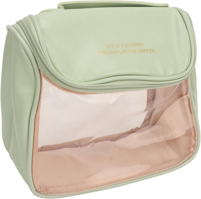 IQS Enterprise Transparent Cosmetic Bag Large Capacity Cosmetic Travel Bag Cosmetic Pouch for Women Makeup Travel Bag Portable Leather Cosmetics Bag Makeup Storage Bags with Handle and Divider - Image 4