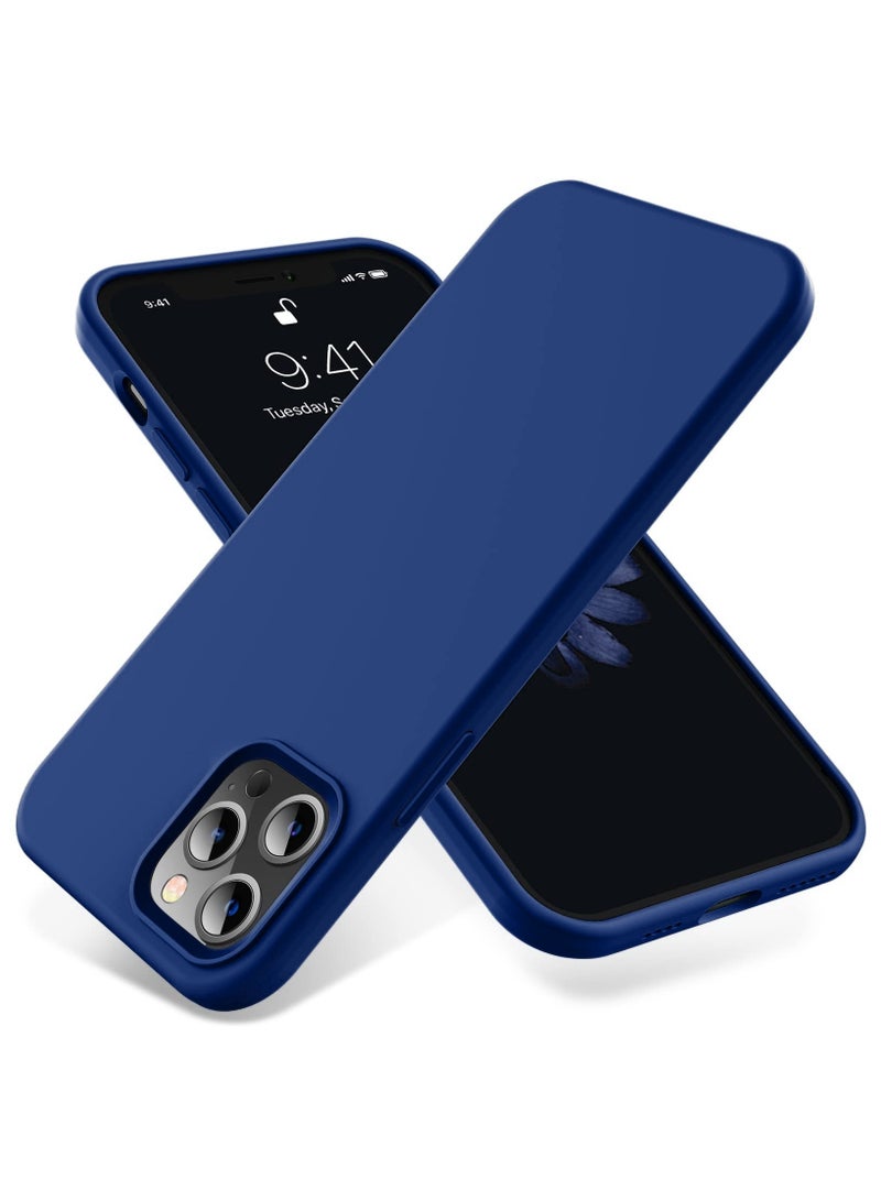 جراب هاتف واقٍ من السيليكون السائل النحيف المتوافق مع iPhone 12/12 Pro مقاس 6.1 بوصة مكون من 4 طبقات من المطاط الناعم المقاوم للصدمات مع بطانة من الألياف الدقيقة المضادة للخدش (أزرق ملكي) - Image 1