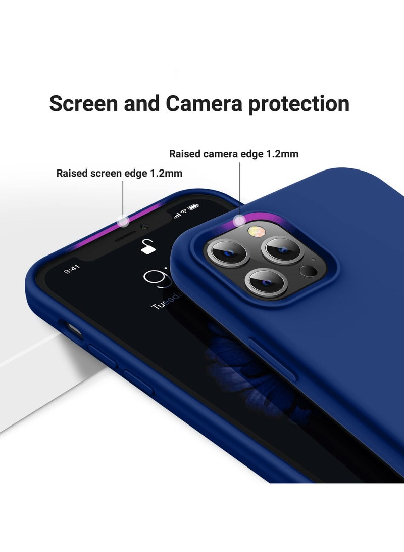 جراب هاتف واقٍ من السيليكون السائل النحيف المتوافق مع iPhone 12/12 Pro مقاس 6.1 بوصة مكون من 4 طبقات من المطاط الناعم المقاوم للصدمات مع بطانة من الألياف الدقيقة المضادة للخدش (أزرق ملكي) - Image 2