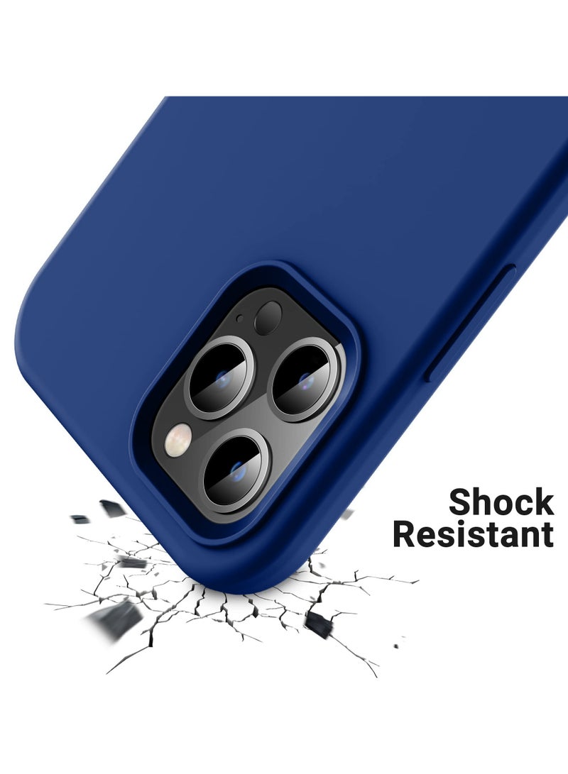 جراب هاتف واقٍ من السيليكون السائل النحيف المتوافق مع iPhone 12/12 Pro مقاس 6.1 بوصة مكون من 4 طبقات من المطاط الناعم المقاوم للصدمات مع بطانة من الألياف الدقيقة المضادة للخدش (أزرق ملكي) - Image 5