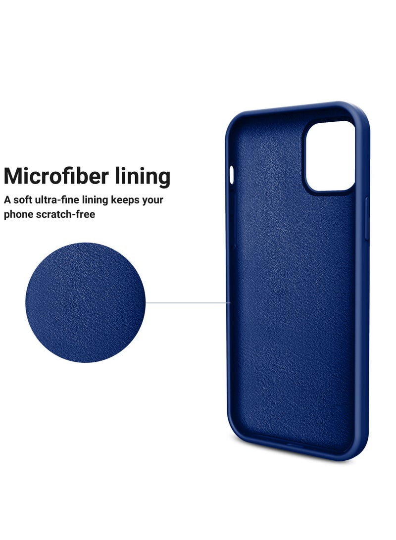 جراب هاتف واقٍ من السيليكون السائل النحيف المتوافق مع iPhone 12/12 Pro مقاس 6.1 بوصة مكون من 4 طبقات من المطاط الناعم المقاوم للصدمات مع بطانة من الألياف الدقيقة المضادة للخدش (أزرق ملكي) - Image 3