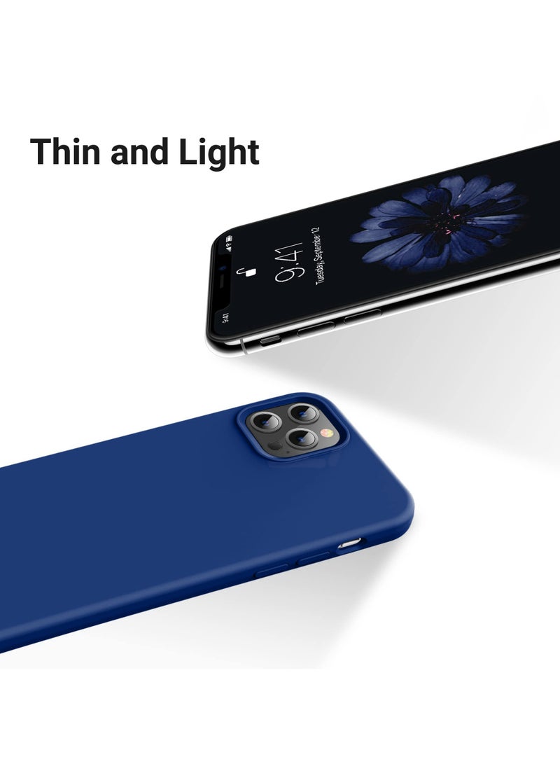 جراب هاتف واقٍ من السيليكون السائل النحيف المتوافق مع iPhone 12/12 Pro مقاس 6.1 بوصة مكون من 4 طبقات من المطاط الناعم المقاوم للصدمات مع بطانة من الألياف الدقيقة المضادة للخدش (أزرق ملكي) - Image 4